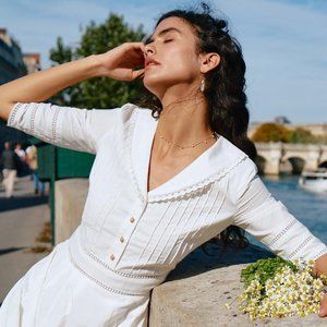 Simple Retro Fiona Cotton White Midi Dress